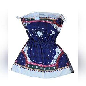 Lyn Around NWT Unique Print & Lace Tie Top Mini Dress Bought In Cambodia Sz 2